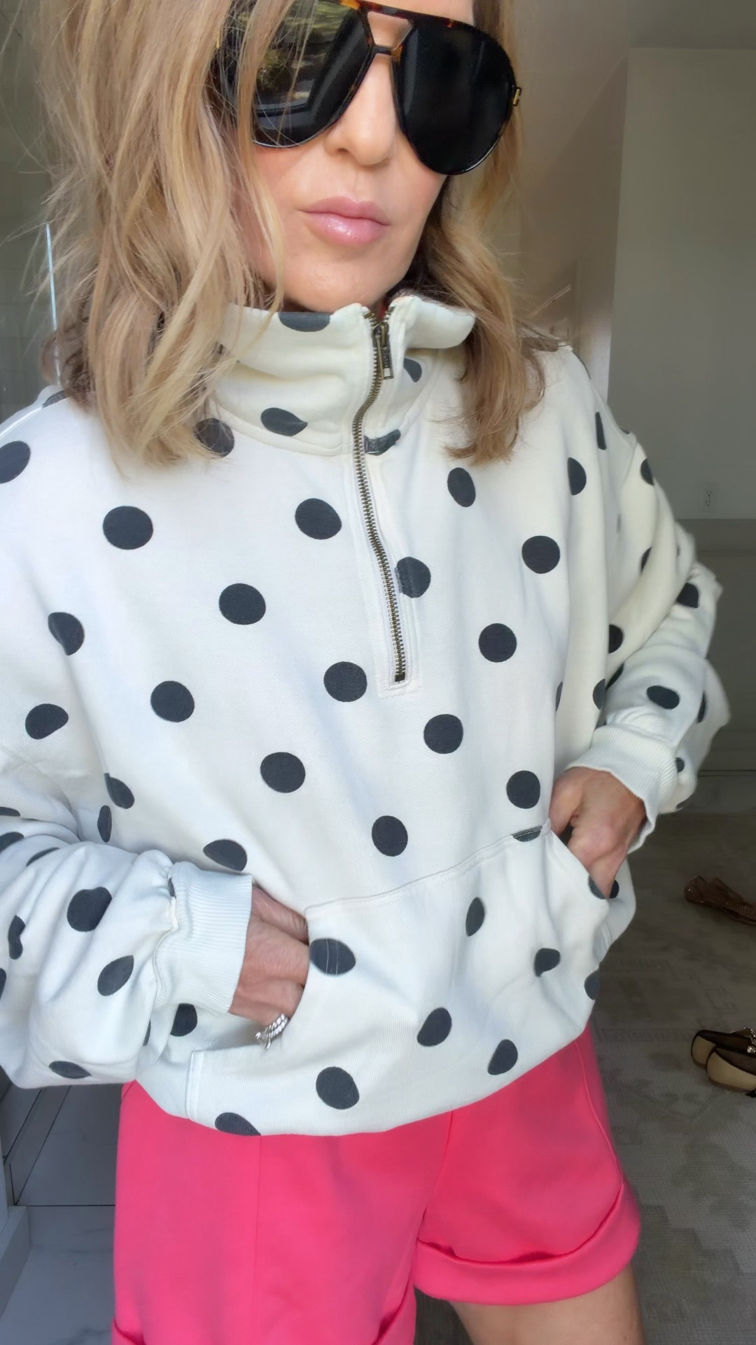 Wearing a medium polka dot pullover on sale now

#LTKOver40
