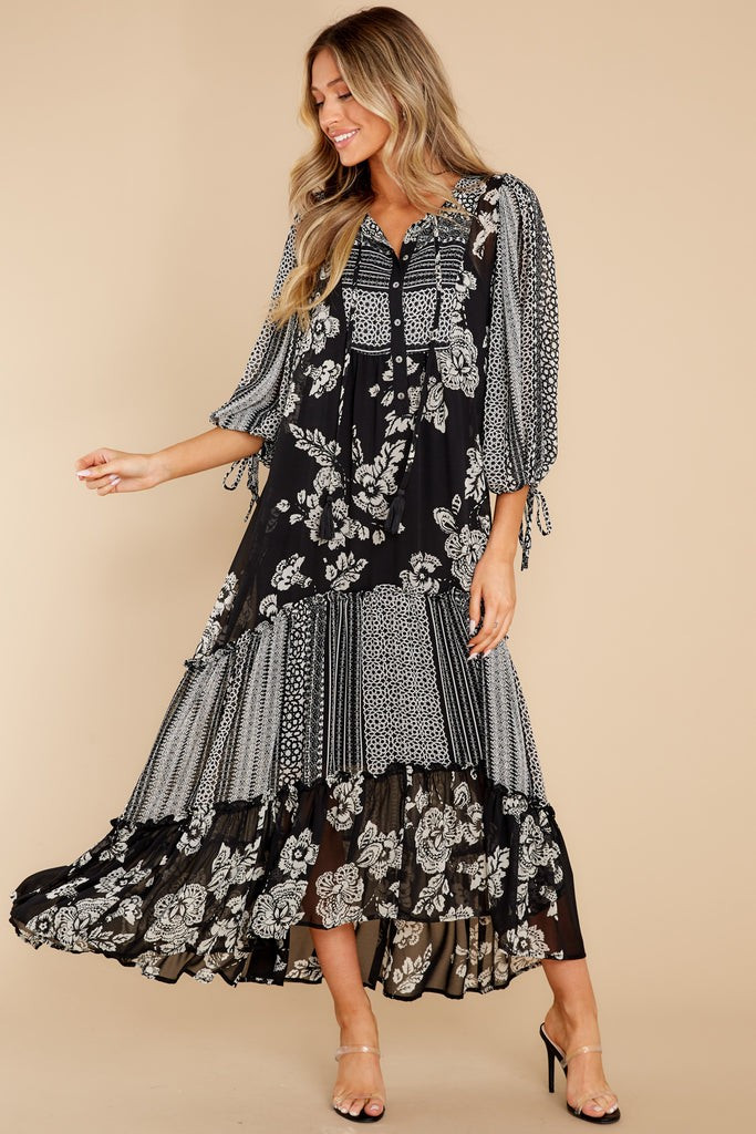 Sweet Destiny Black Floral Print Maxi Dress | Red Dress 