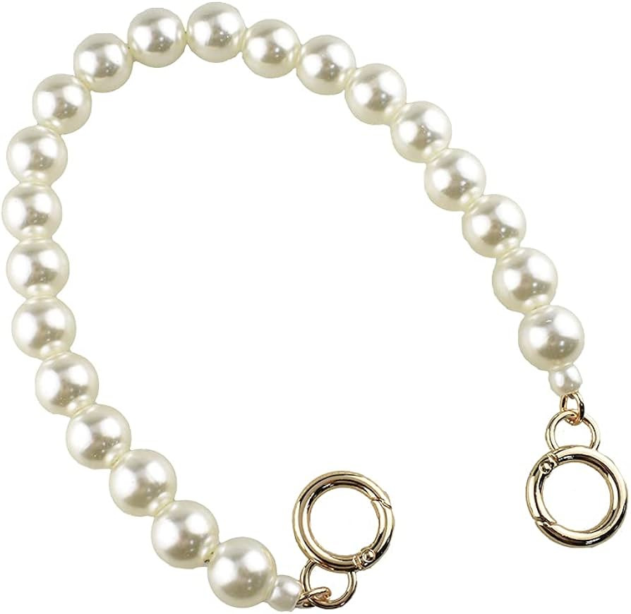 HAHIYO Imitation Pearl Bead Purse Chain Strap White Extender Length 15.7 inches Gold Clasp Diamet... | Amazon (US)