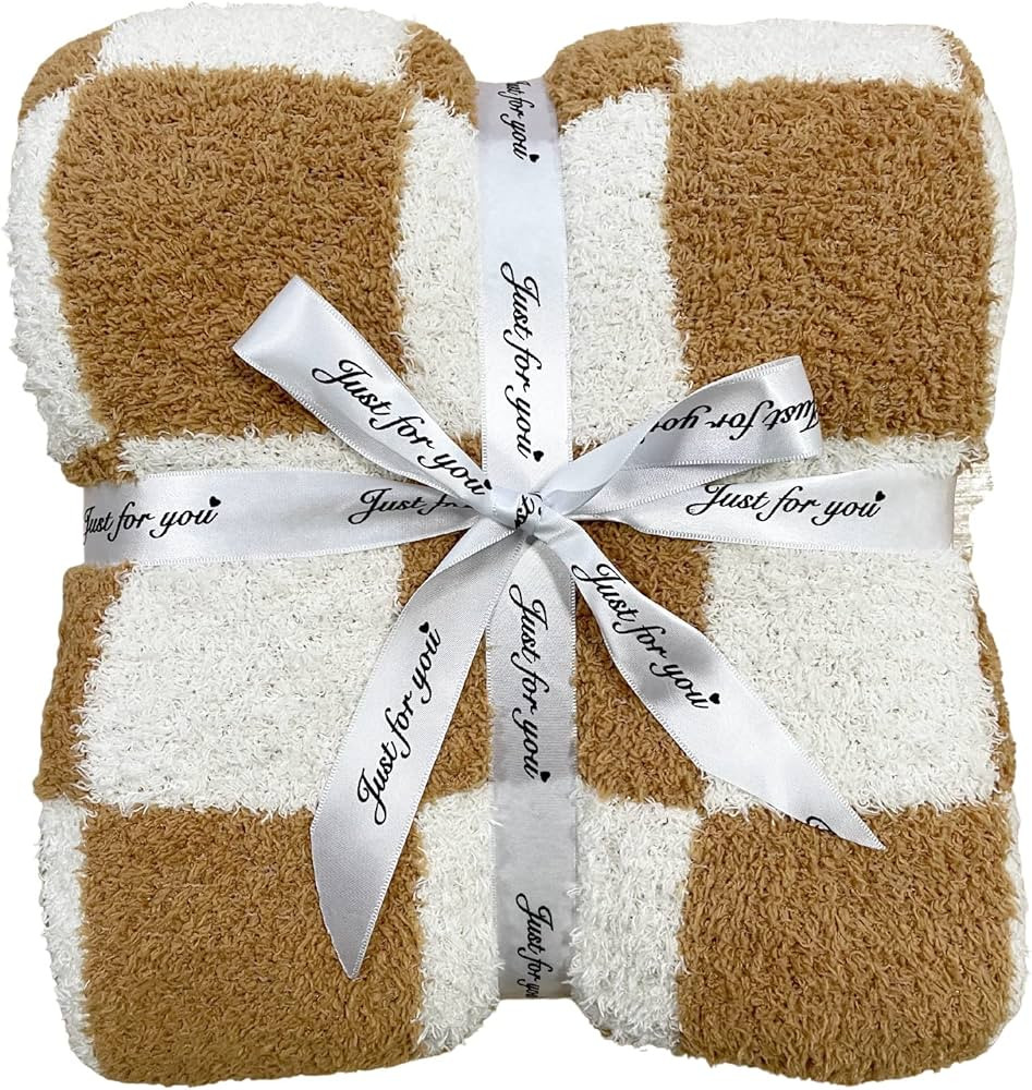 Fuzzy Checkered Throw Blanket Soft Cozy Lightweight Warm Reversible Blanket Preppy Aesthetic Deco... | Amazon (US)