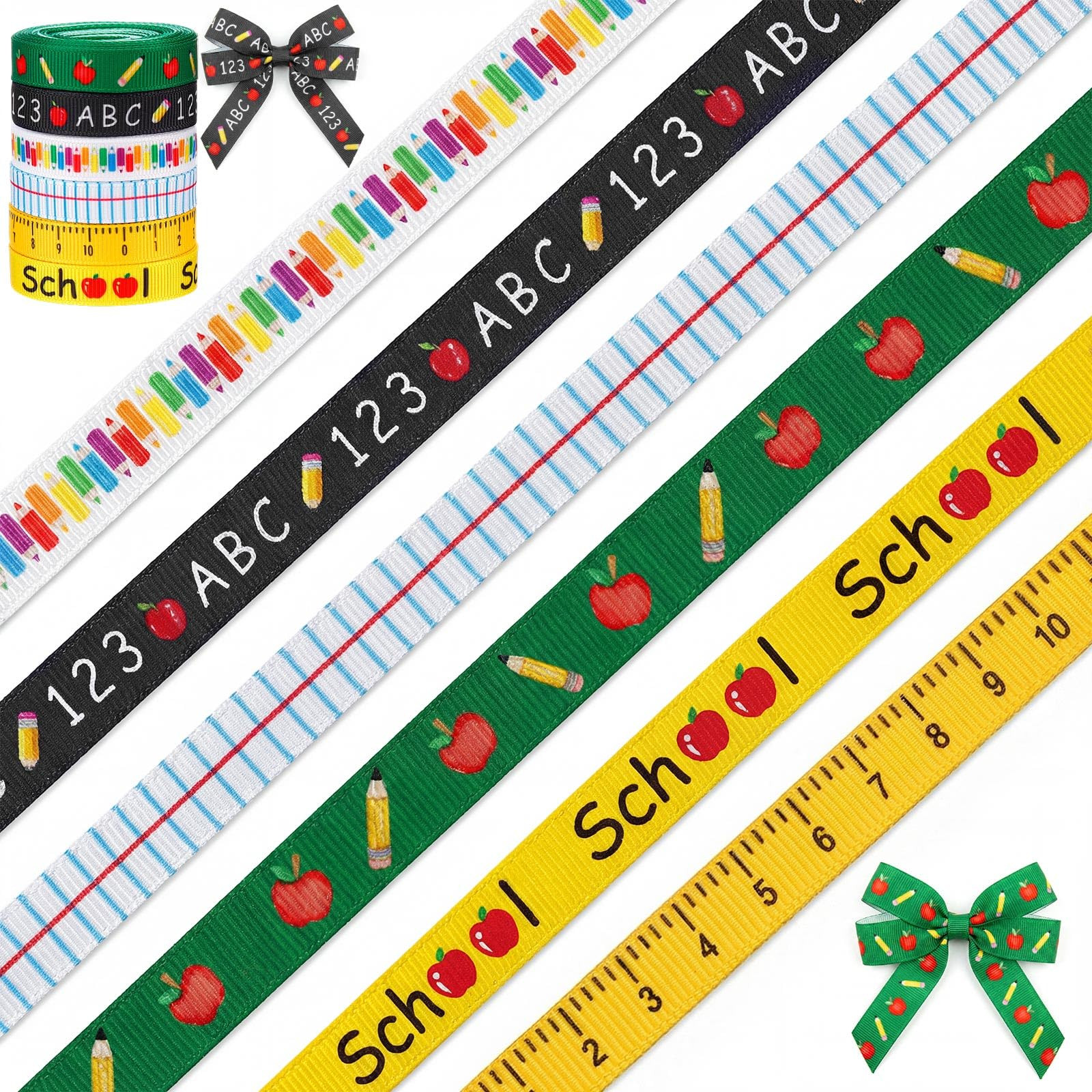 6 PCS 3/8’’ Back to School Ribbons, Preschool Apple Pencil ABC Ribbons, Welcome School Grosgr... | Amazon (US)