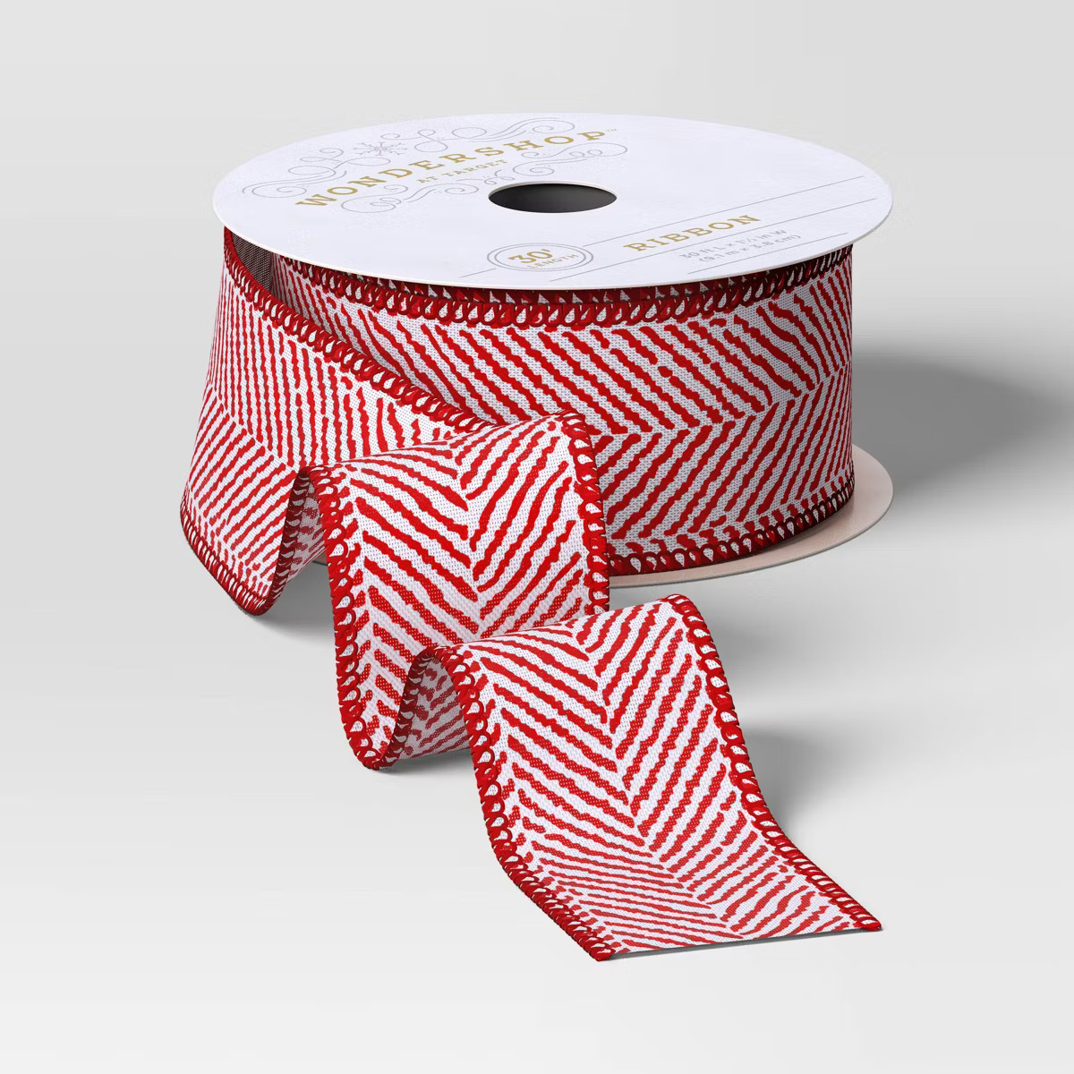 30' Christmas Fabric Ribbon Red White Grosgrain Chevron - Wondershop™ | Target