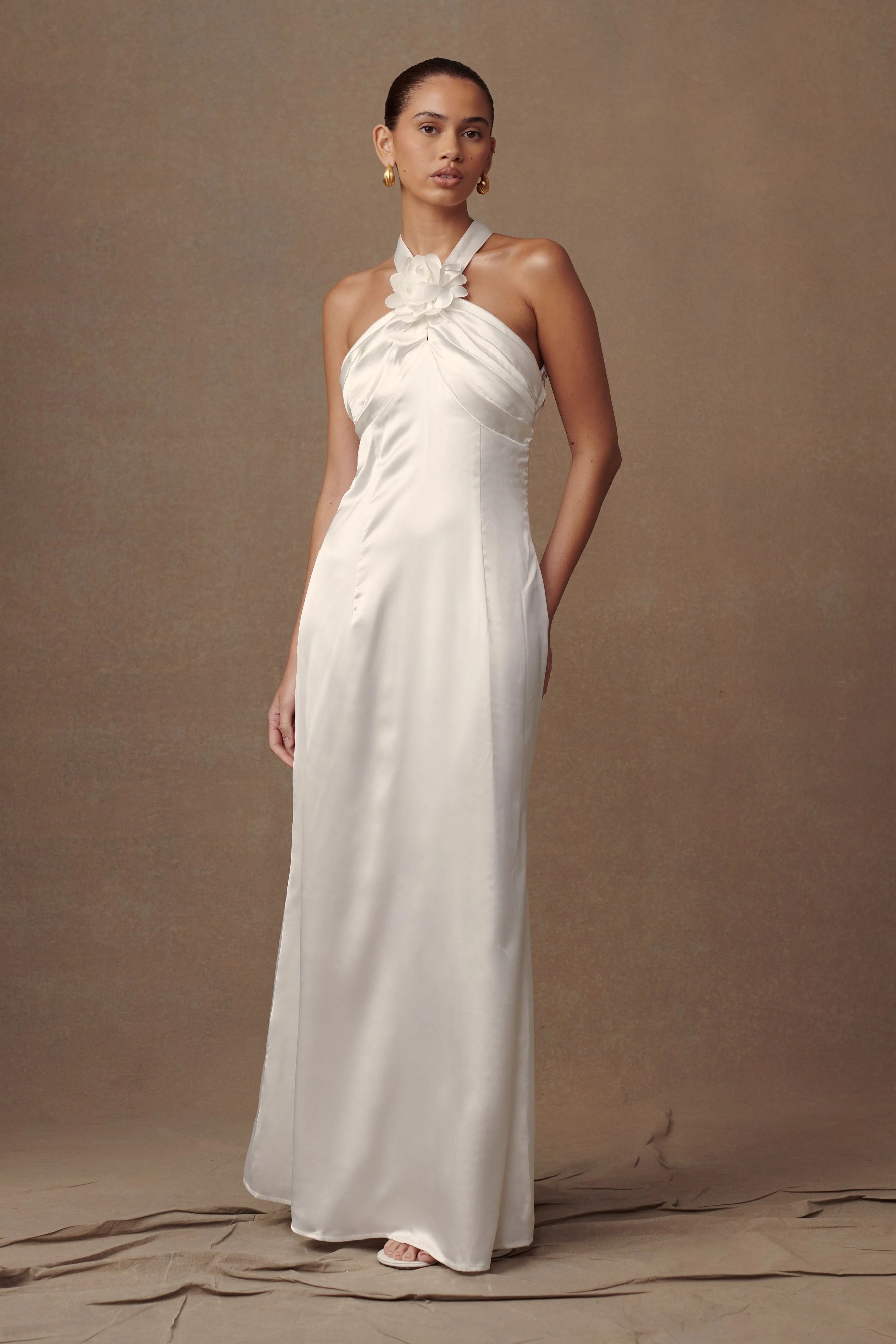 Dylan Rose Halter Maxi Dress - White | MESHKI US