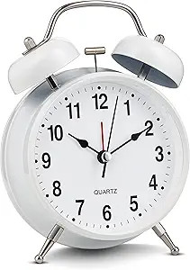 Bernhard Products Analog Alarm Clock Extra Loud Twin Bells Retro White 4 Inch Silent Non-Ticking ... | Amazon (US)