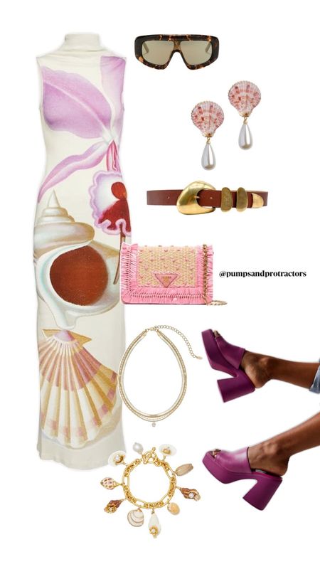 Vacation outfit, summer outfit, spring outfit, Prada bag, printed dress, maxi dress, midi dress, block heels, spring break outfit, shell earrings, outfit inspo, outfits for women 

#LTKSeasonal #LTKsalealert #LTKSpringSale
