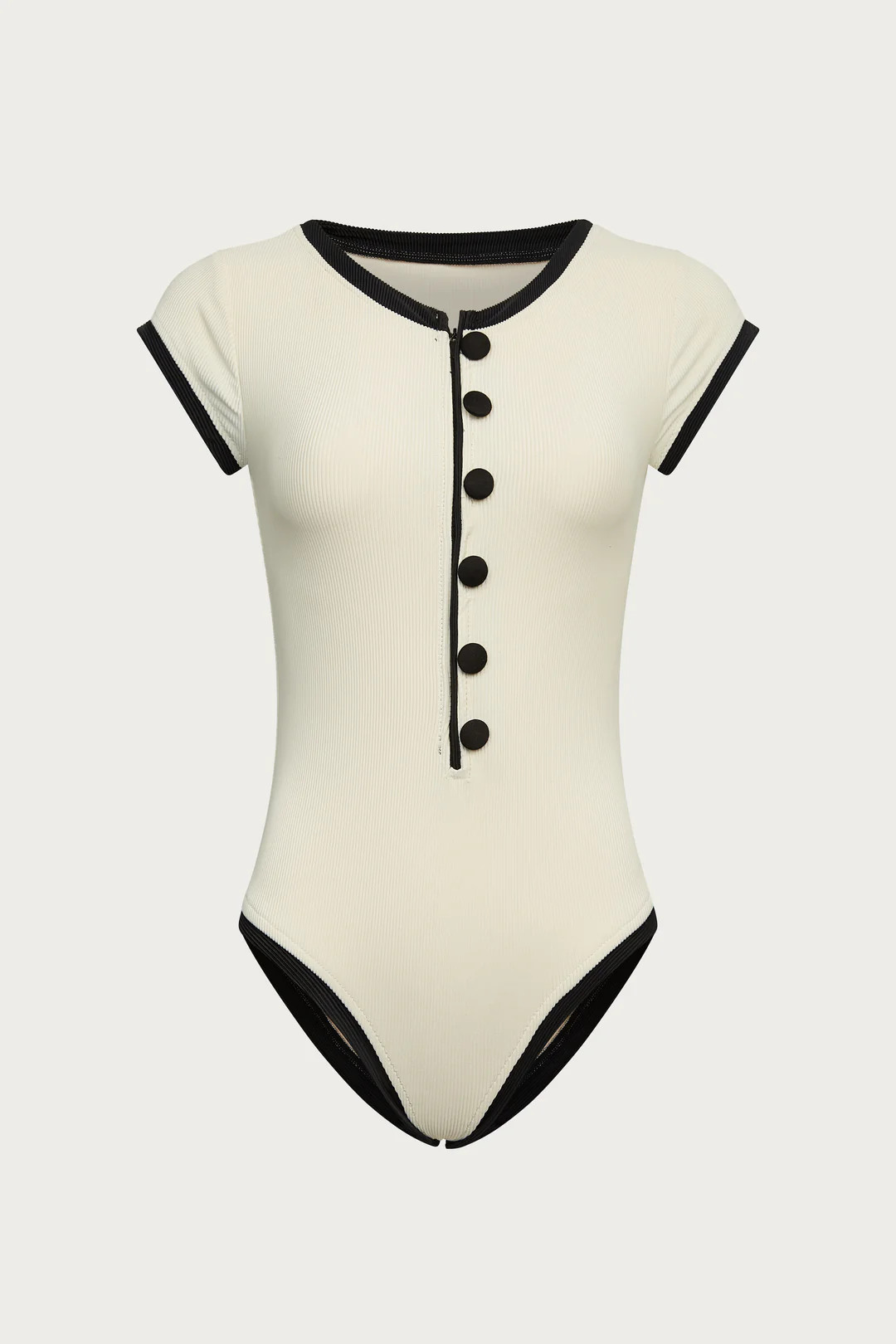 The Grace One Piece (Ribbed Cream/Black) | SAME