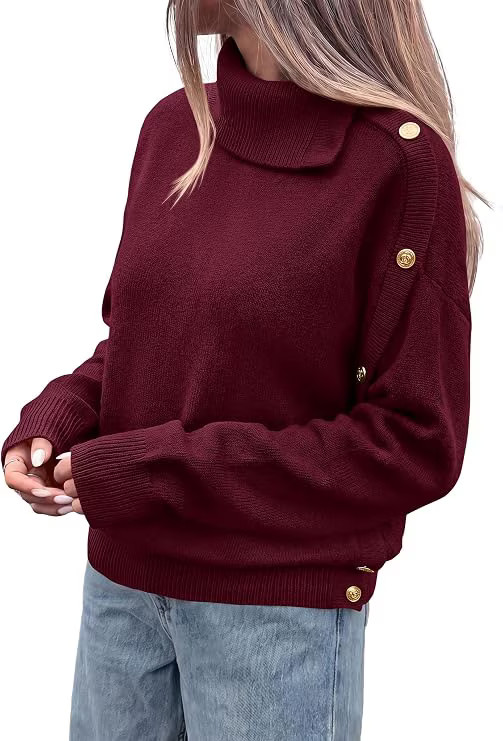 PRETTYGARDEN Womens Turtleneck Sweater Pullover Side Button Fall Clothes Stretchy Knit,Dropped Shoulder,Ribbed Cuffs,Asymmetrical,Jumper Long Sleeve Tops,Work Offices - Walmart.com | Walmart (US)