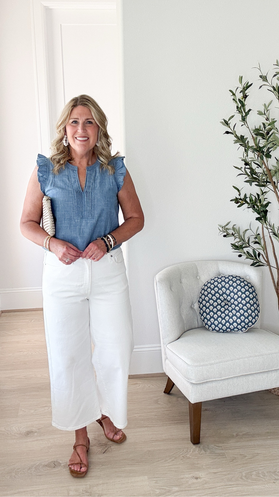 Top runs tts. 
Denim are cropped and stretchy.
Size up one size in white denim.

#LTKSeasonal #LTKOver40 #LTKootd