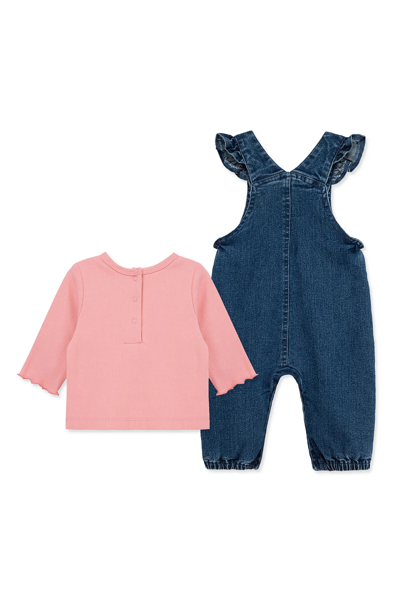 Little Me Floral Embroidered Overalls & Shirt Set | Nordstrom | Nordstrom