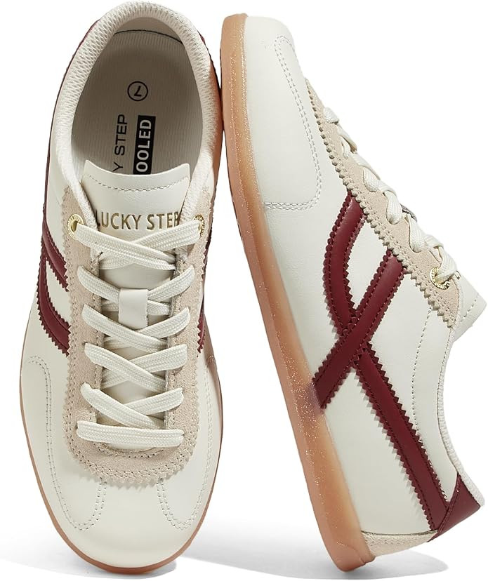 LUCKY STEP Women Classic Retro Gum Sole Fashion Sneakers | Thin Sole Casual Trainer Cow Suede Run... | Amazon (US)