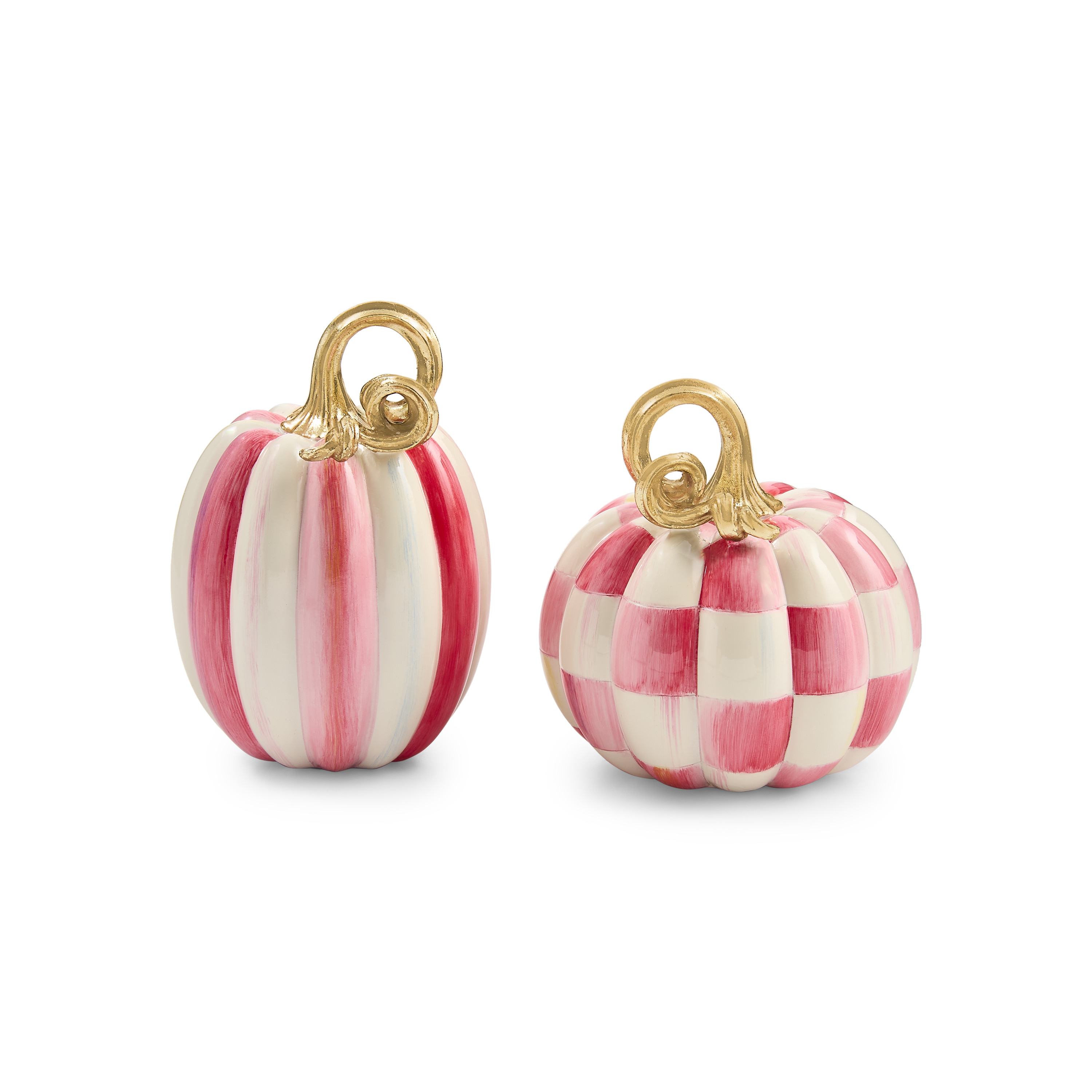 MacKenzie-Childs Bubblegum Check and Stripe Petite Pumpkins, Figurine | MacKenzie-Childs