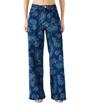 Jaxon Laser Engraved Floral Low-Rise Wide Leg Denim Jeans | Dillard's