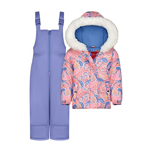 LONDON FOG Girls' Baby Water Resistant Two-Piece Winter Snowsuit - Includes Snowsuit + Hooded Fleece Lined Jacket Periwinkle & Pink Paisley, Peri, 18 MO | Amazon (US)