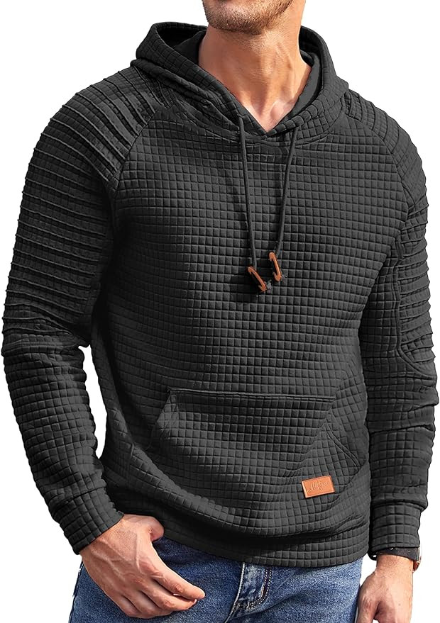 COOFANDY Mens Hoodies Pullover Casaul Long Sleeve Drawstring Waffle Knit Hooded Sweatshirt with K... | Amazon (US)