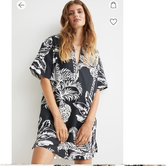 H&M black and white palm tree print summer dress M | Poshmark
