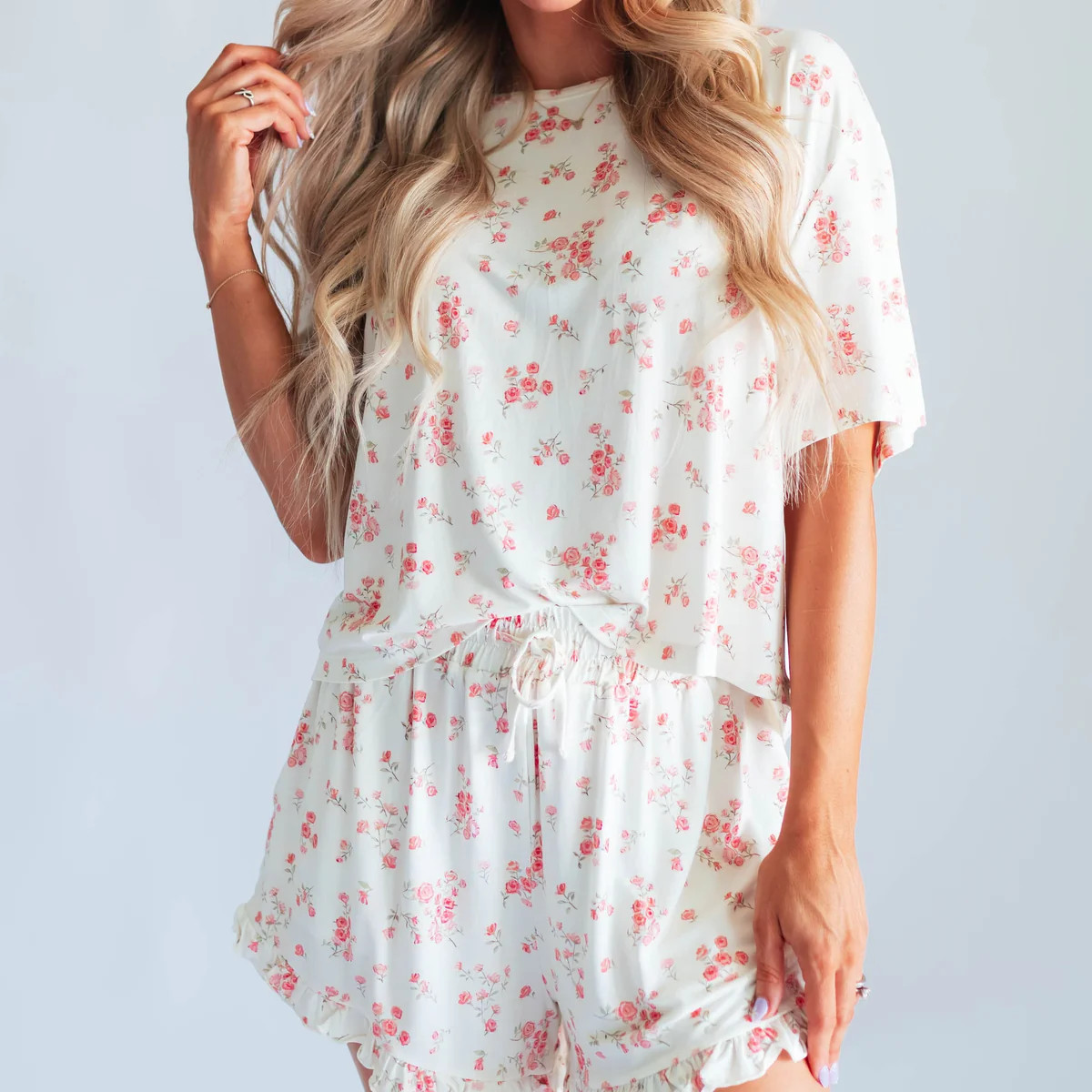 Women\u2019s Ruffle Short Set in Quinn | Silks Design