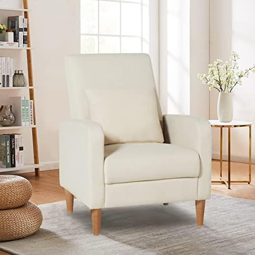 COLAMY Mid-Century Modern Upholstered Accent Chair with Back Pillow & Solid Wood Legs, Fabric Coz... | Amazon (US)