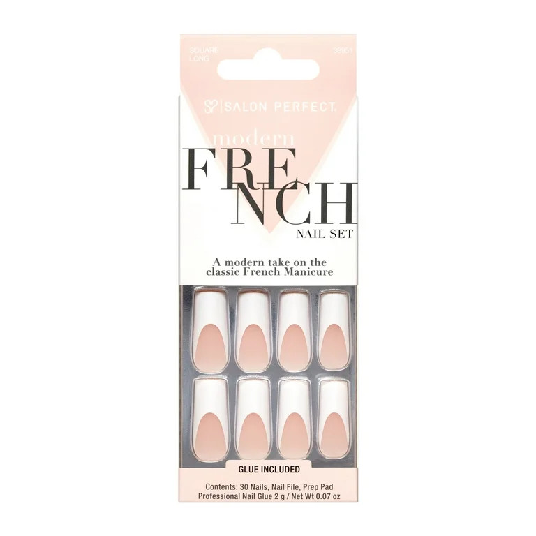 Salon Perfect Artificial Fake Press On Nails, 156 Modern French, Long Square, File, Glue, and Pre... | Walmart (US)