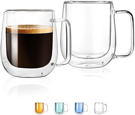 12 oz Double Walled Glass Coffee Mugs with Handle, Thermal Insulated and No Condensation Clear Coffe | Amazon (US)