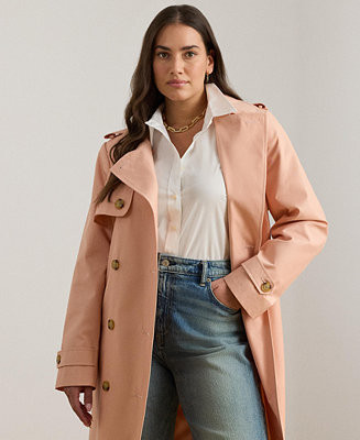 Plus Size Double-Breasted Belted Trench Coat | Macy's