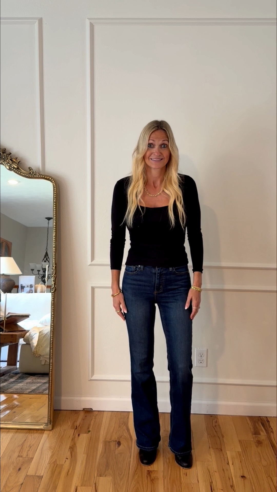 These boot cut/flared jeans are the best I have found and they are at Target for only $28. Yes, that’s right, $28! They are really comfortable with a great amount of stretch. I love these with a cute pair of boots! I am wearing a size 2 in the regular length. Shop the whole outfit here! ￼
 ￼￼￼￼￼

#LTKootd #LTKOver40 #LTKPetite