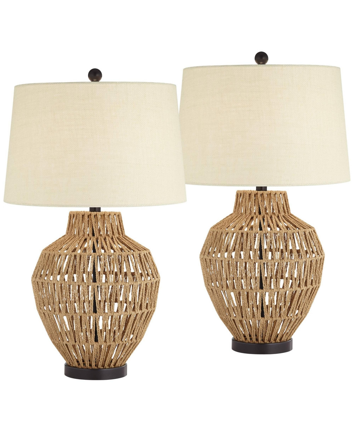 360 Lighting San Marcos 27" Tall Modern Coastal Table Lamps Set of 2 Wicker Metal Living Room Bedroom - Brown | Macy's