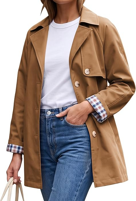 Womens Trench Coat Lightweight Jacket Plaid Linning | Amazon (US)
