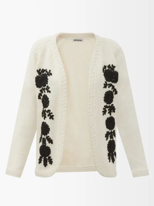 Batsheva - Floral-embroidered Alpaca-blend Cardigan - Womens - White Black | Matches (UK)