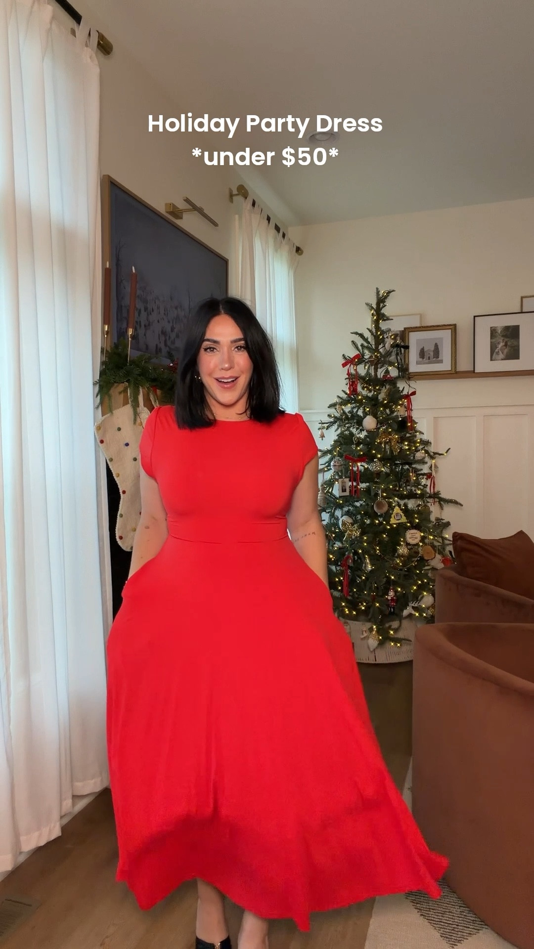A red, stretchy and so comfy holiday dress. The a line is so flattering. Comes in other colors and I’m wearing it backwards! Size L has pockets. 

#LTKHoliday #LTKWedding #LTKMidsize
