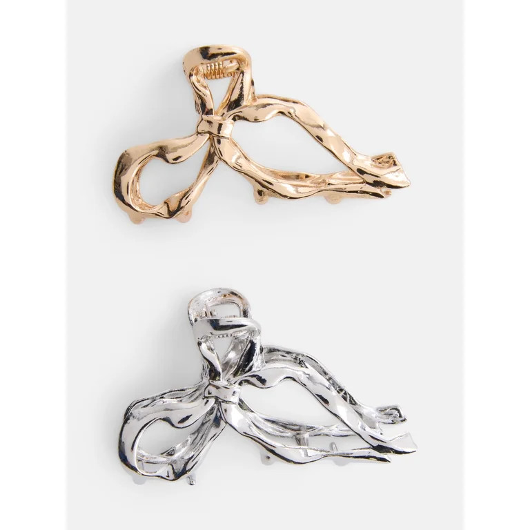 No Boundaries Women's Metal Bow Hair Claw Clips, 2 Pack | Walmart (US)