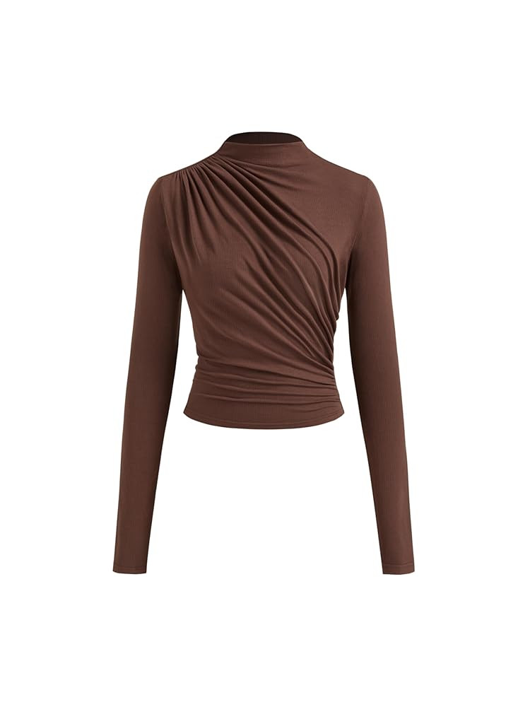 CIDER Mock Neck Tops for Women Trendy Ruched Long Sleeve Shirts Solid Basic Tee Slim Fit Fall Top... | Amazon (US)