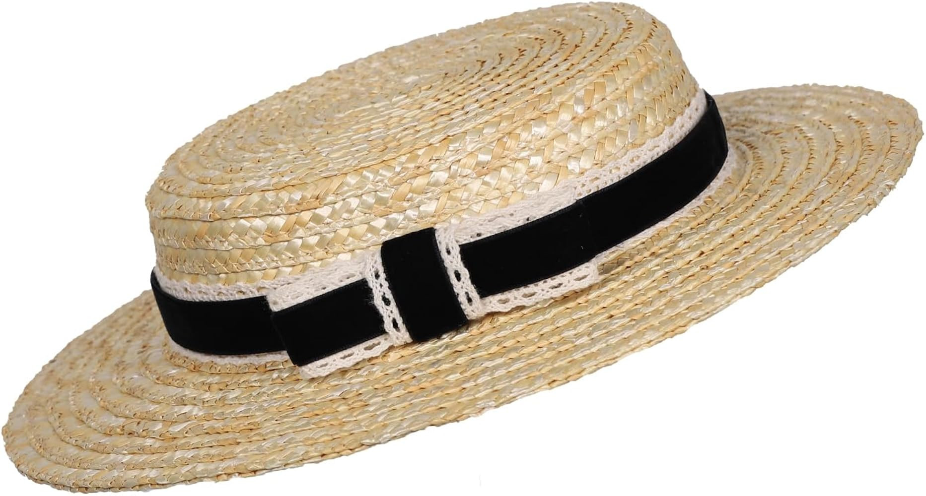 Women's Straw Boater Hat 1940s Vintage Very Low Fascinator Base Mini Top Hat with Velvet and Croc... | Amazon (UK)