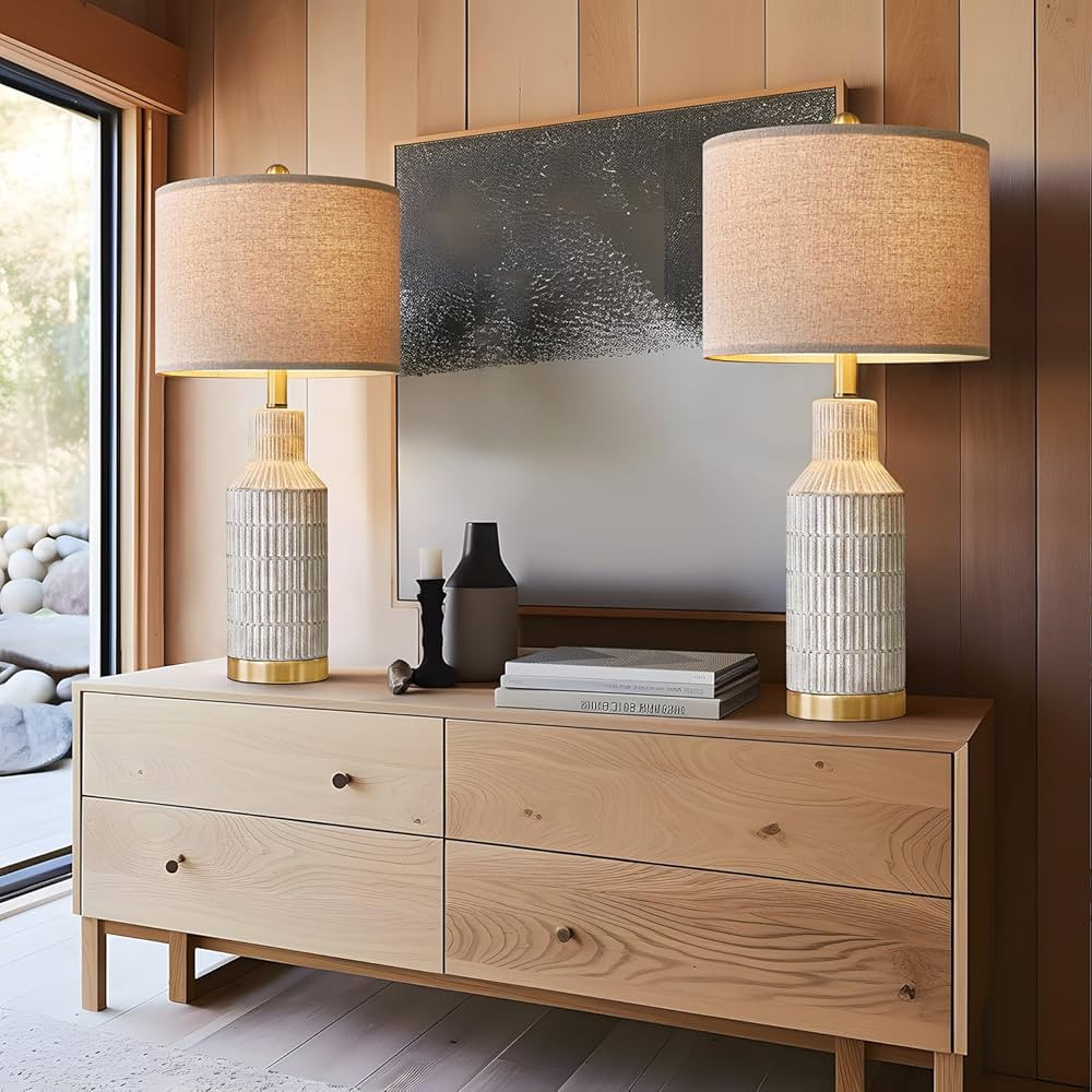 USumkky 25" Modern Ceramic Lamps Set of 2 Table Lamp for Living Room Bedroom Farmhouse Nightstand... | Amazon (US)