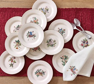 12 Days of Christmas Stoneware Appetizer Plates - Mixed Set of 12 | Pottery Barn (US)
