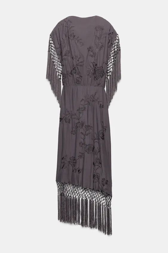 ZARA WOMAN COLLECTIONDress with main fabric made of spun viscose. Featuring a flowing collar and ... | Zara UK