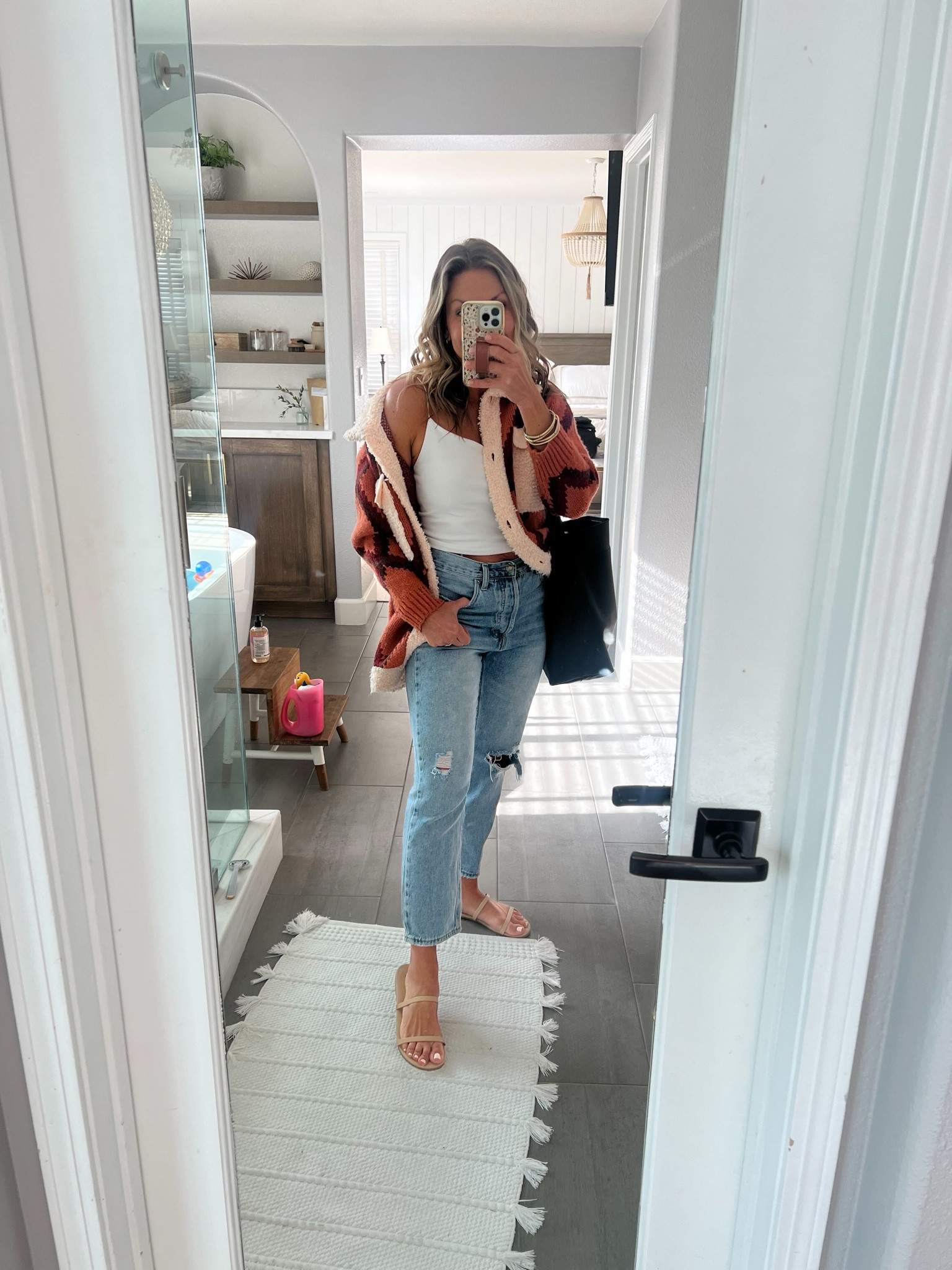 Vegas bound! New top, sandals and jewelry from Target! Tank is 20% off till Saturday and under $5! Jeans and shacket are VICI! My favorite bag from Madewell !

#LTKstyletip #LTKsalealert #LTKover40