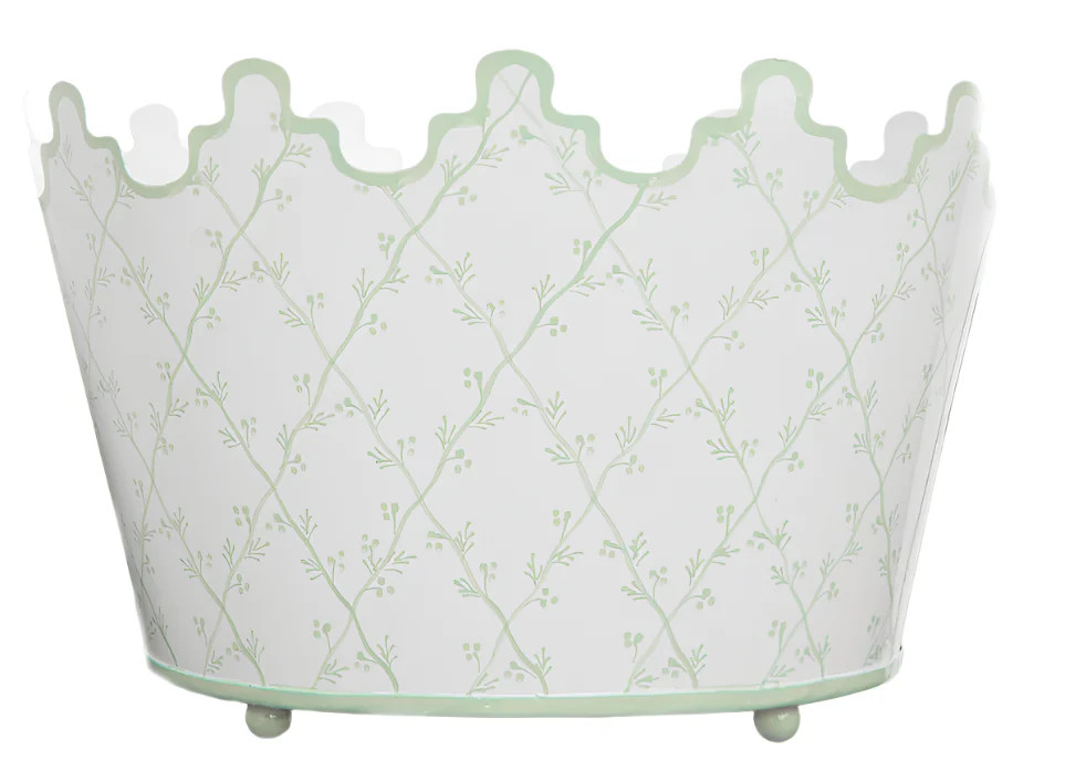 White & Pale Green Scalloped Footed Planter | The Enchanted Home