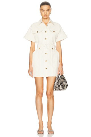 NICHOLAS Angela Utility Short Sleeve Mini Dress in Cream | FWRD 