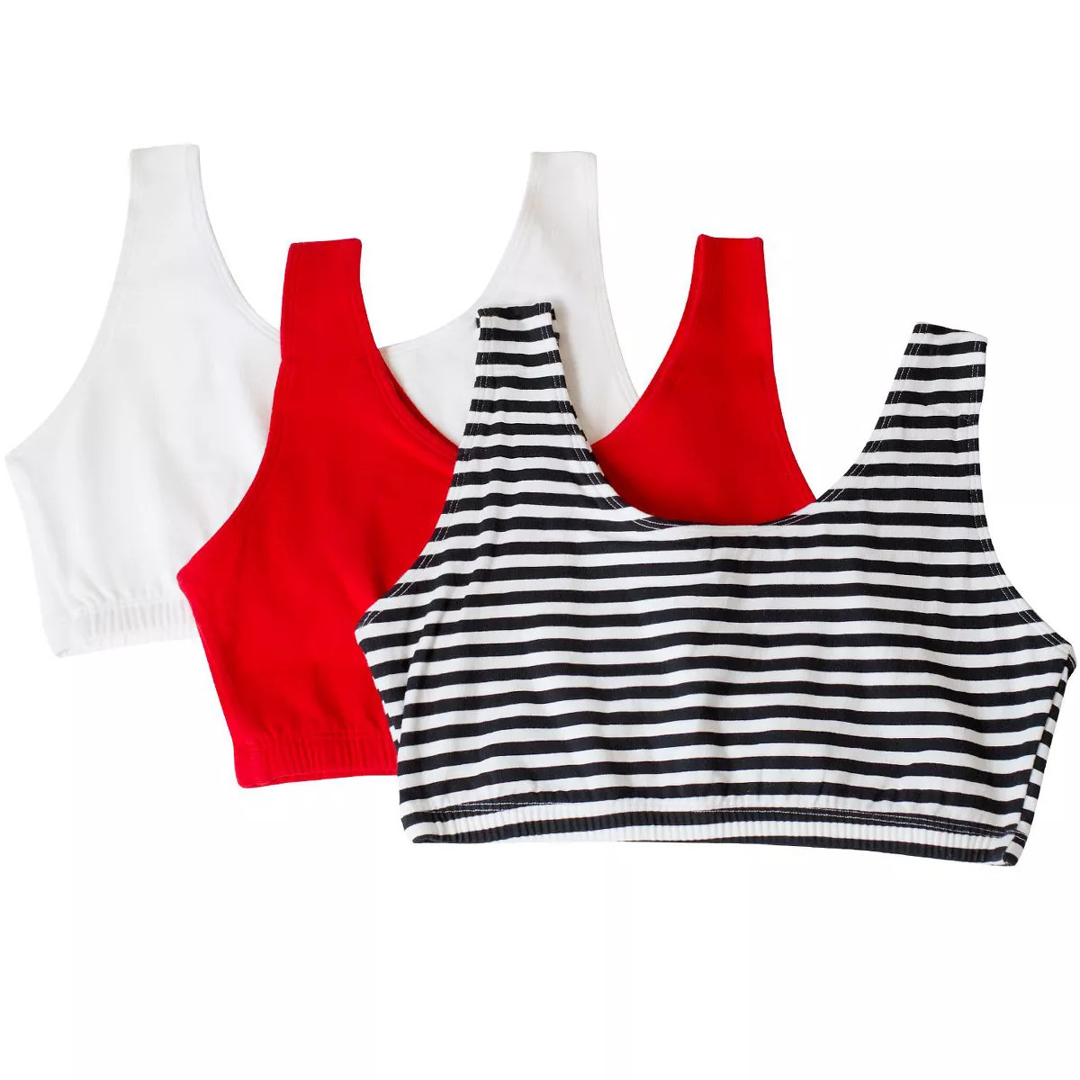 Fruit of the Loom Women's Tank Style Cotton Sports Bra 3-Pack Skinny Stripe/White/Red Hot 46 | Target