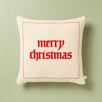 16"x16" Merry Christmas Embroidered Square Throw Pillow - Hearth & Hand™ with Magnolia | Target