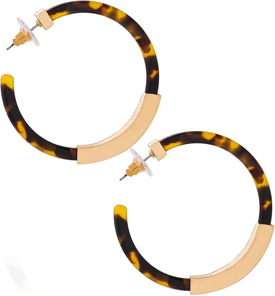 Hoop Earrings for Women Geometry Acrylic Resin Earrings Bohemia Tortoise Shell Earrings Mottled Stat | Amazon (US)