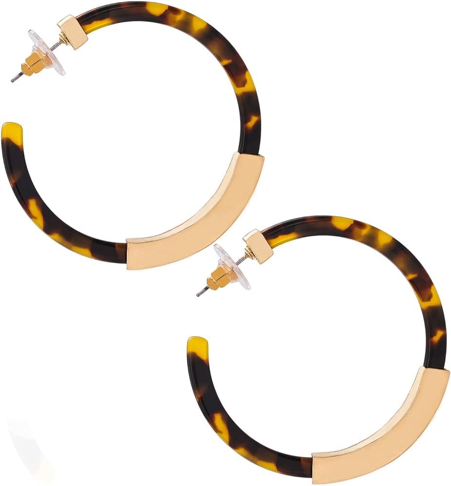 Hoop Earrings for Women Geometry Acrylic Resin Earrings Bohemia Tortoise Shell Earrings Mottled Stat | Amazon (US)