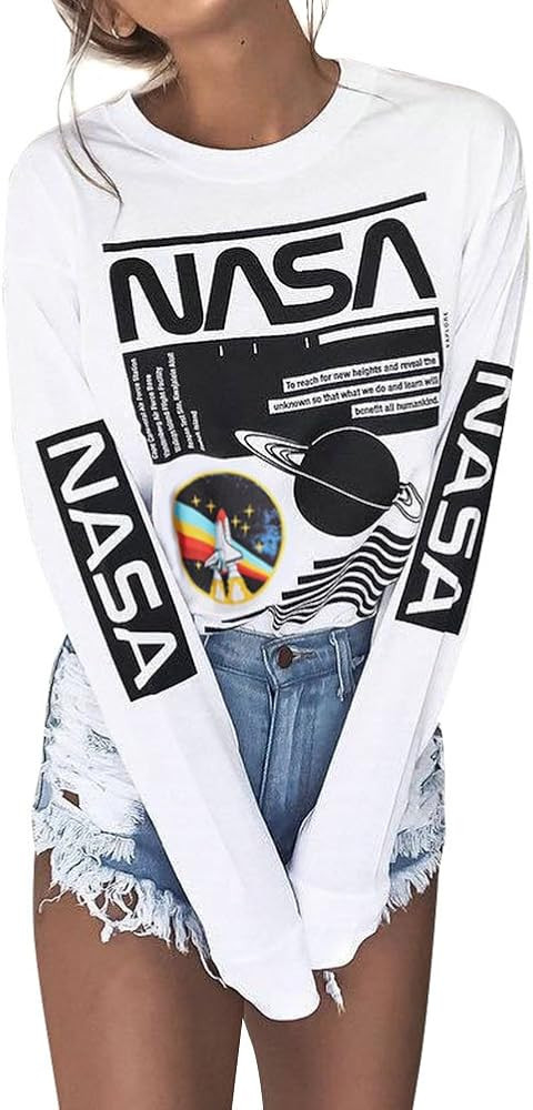 Ezcosplay Crew Neck Long Sleeve Letter Printed Shirt Graphic Tee Tops for Women | Amazon (US)