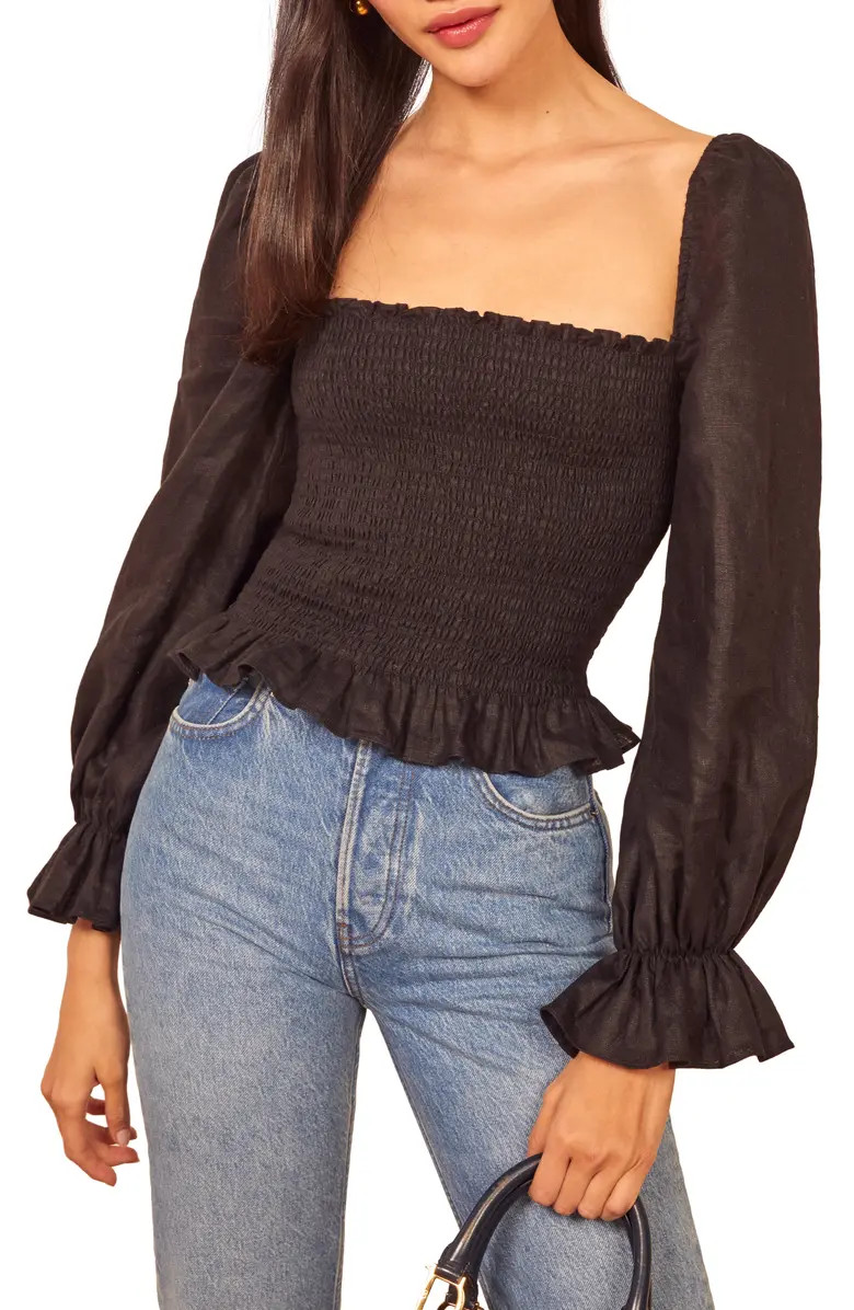 Tangerine Smocked Square Neck Top | Nordstrom