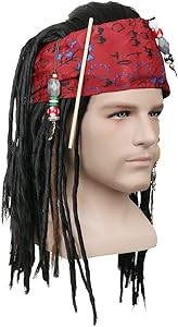 Pirates Wigs Bandana Dreadlock DLX Jack Sparrow Halloween, Black, Size One Size | Amazon (US)
