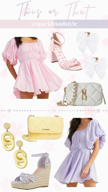 This Or That: Spring Outfits 🩷💜

🩷pink puff sleeve dress, pink and white heels, white quilted purse, white bow earrings
💜 purple puff sleeve dress, purple and yellow floral espadrille wedges, yellow quilted purse, yellow earrings

spring outfits, spring looks, spring dresses, spring fashion, spring styles, spring wedding guest outfit, spring wedding guest dress

#LTKshoecrush #LTKSeasonal #LTKfindsunder100