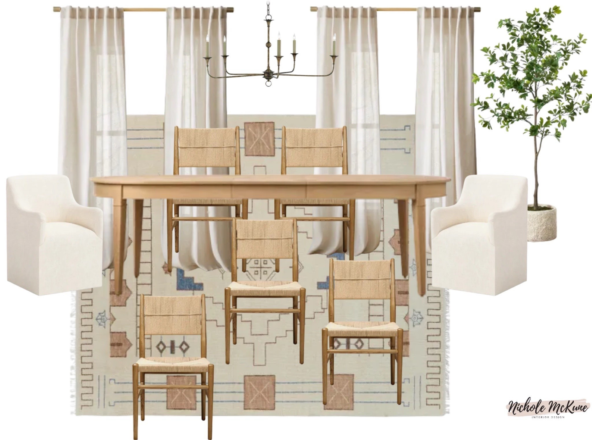 A warm + inviting dining room design ✨🤍
Natural tones, textured chairs, soft drapery, and a subtle patterned rug create the perfect blend of cozy and elevated. This space is made for effortless hosting and everyday family dinners.
Tap to shop the dining table, side chairs, captains chairs, chandelier, rug, curtains, and greenery!

#LTKHome #LTKDiningRoom #DiningRoomDesign #NeutralHomeDecor #OrganicModernHome #ModernFarmhouseStyle #DiningRoomInspo #InteriorDesignMoodBoard #HomeDecorFinds #CozyHomeStyle #LTKSaleAlert