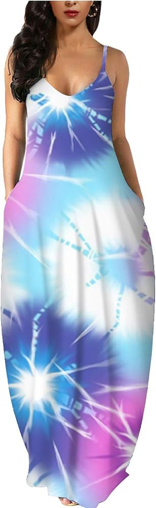 Wolddress Womens Casual Sleeveless Plus Size Loose Plain Long Maxi Dress with Pocket | Amazon (US)