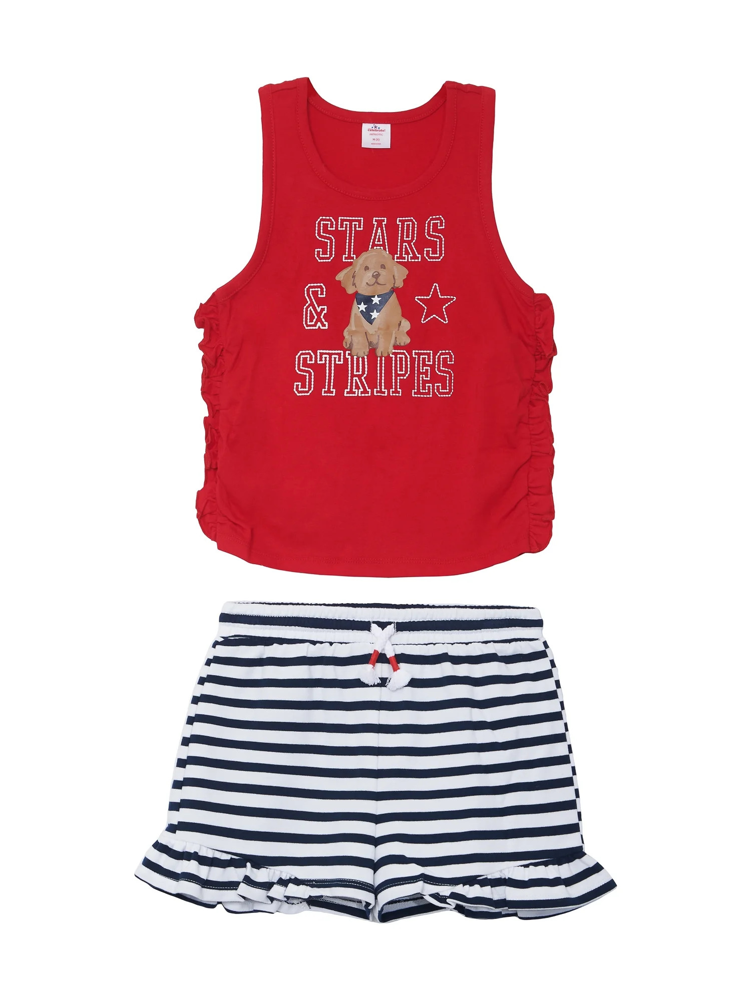 Way to Celebrate Girls Americana Cinched Tank and Flutter Short Set, 2-Piece, Sizes 4-18 - Walmar... | Walmart (US)