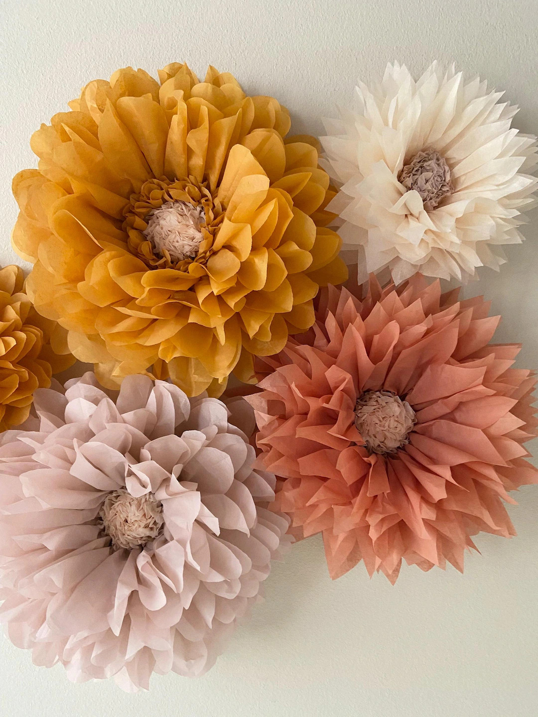 Retro Boho tissue paper flowers for girls nursery decor, boho dorm decor, home office wall art, w... | Etsy (US)